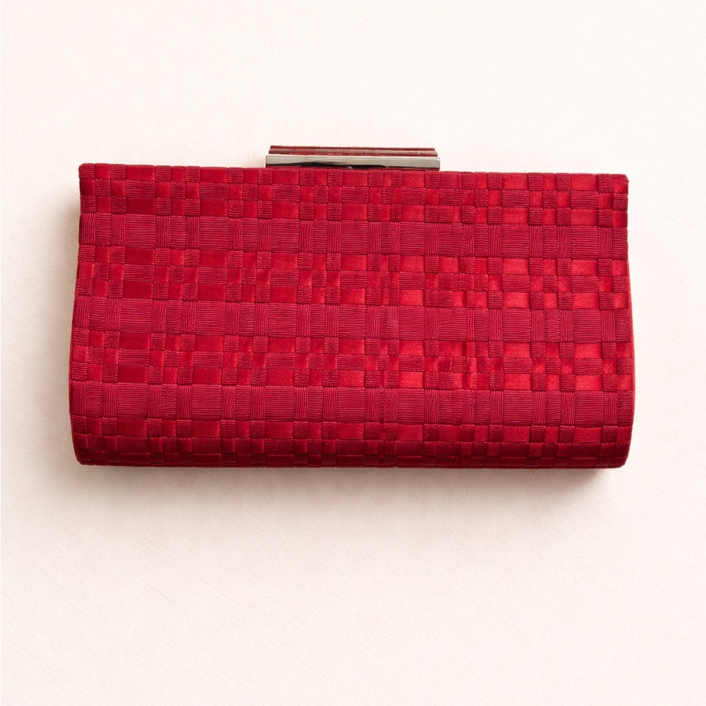 Banana Republic Red Woven Clutch Bag Evening Purse Chain Strap Satin Basketweave